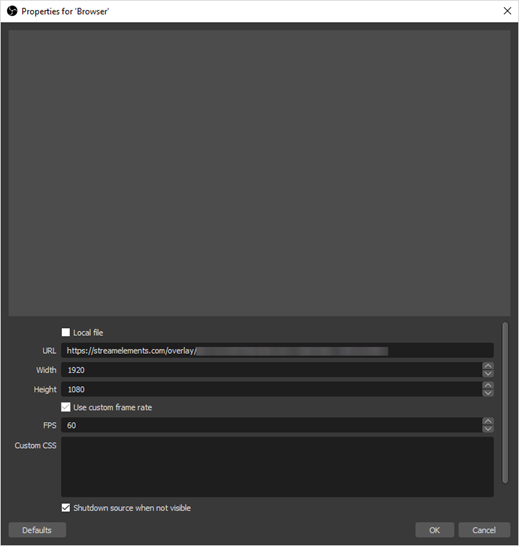 Browser Source Properties